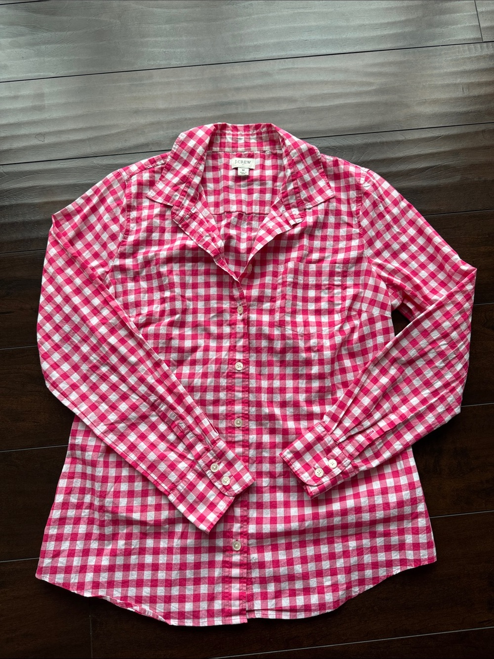 J. Crew Pink and White Gingham Button-Down Shirt